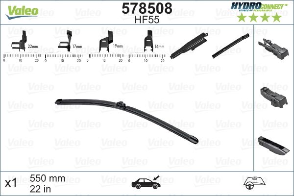 Щетка стеклоочистителя бескаркасная Valeo HydroConnect Front 550 мм (22')