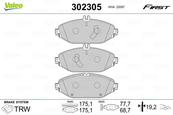 Комплект гальмівних накладок, дискове гальмо, Valeo 302305