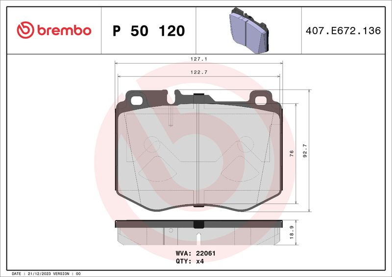 BREMBO Remblokkenset, schijfrem P 50 120