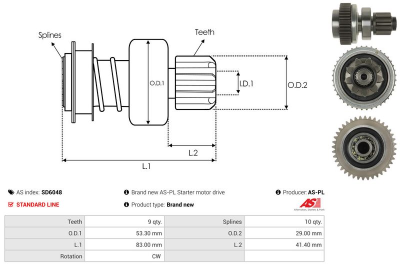 AS-PL SD6048 Freewheel Gear, starter