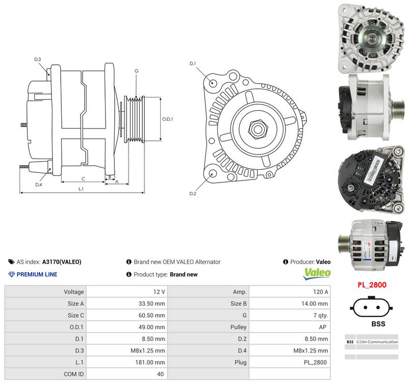 Generaator, AS-PL A3170(VALEO)