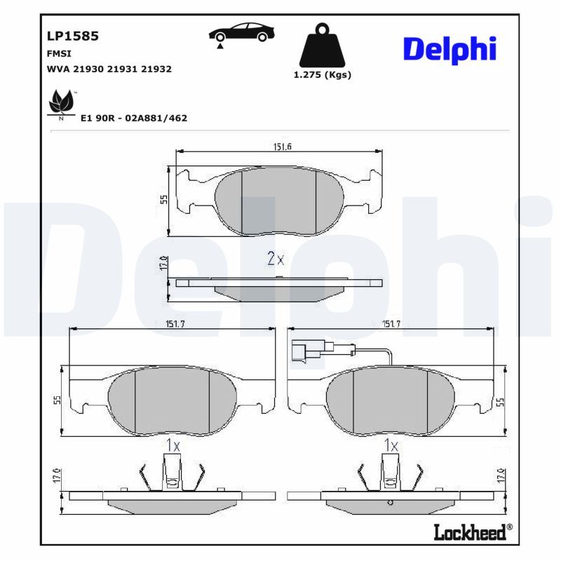 комплект спирачно феродо, дискови спирачки DELPHI