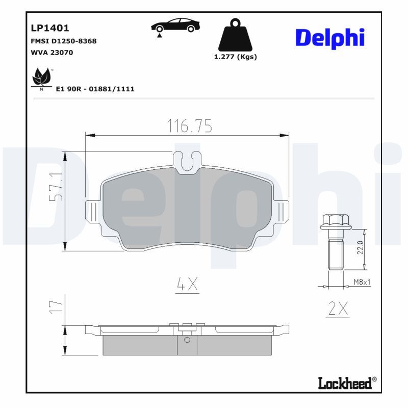 Piduriklotsi komplekt, ketaspidur, DELPHI LP1401