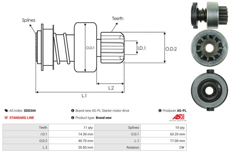 AS-PL SD0344 Freewheel Gear, starter