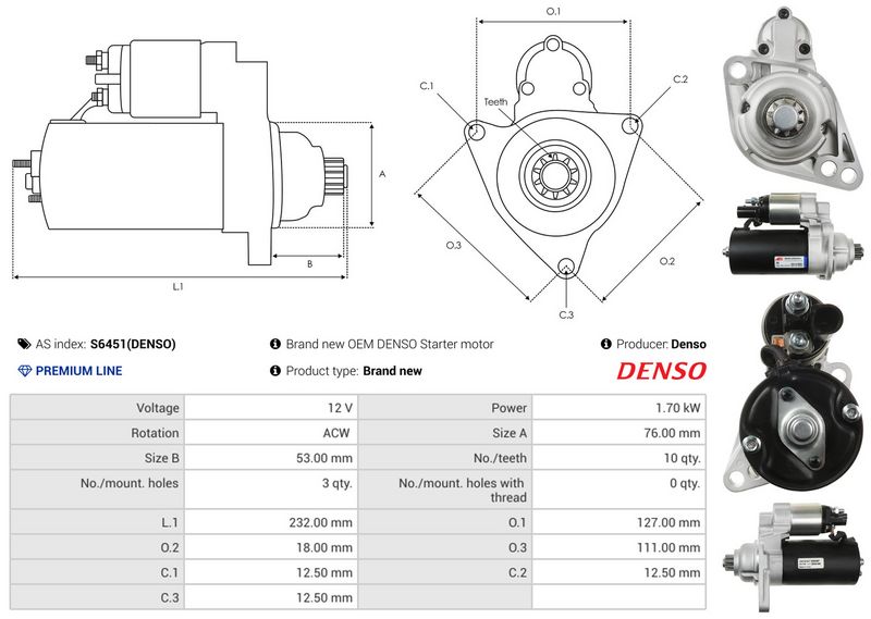 AS-PL S6451(DENSO) Starter