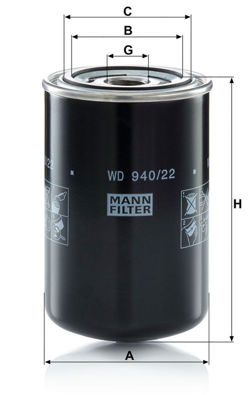 Filter, tööhüdraulika, MANN-FILTER WD 940, 22