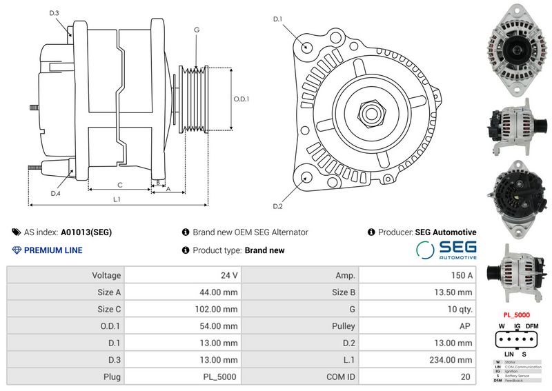 AS-PL A01013(SEG) Alternator