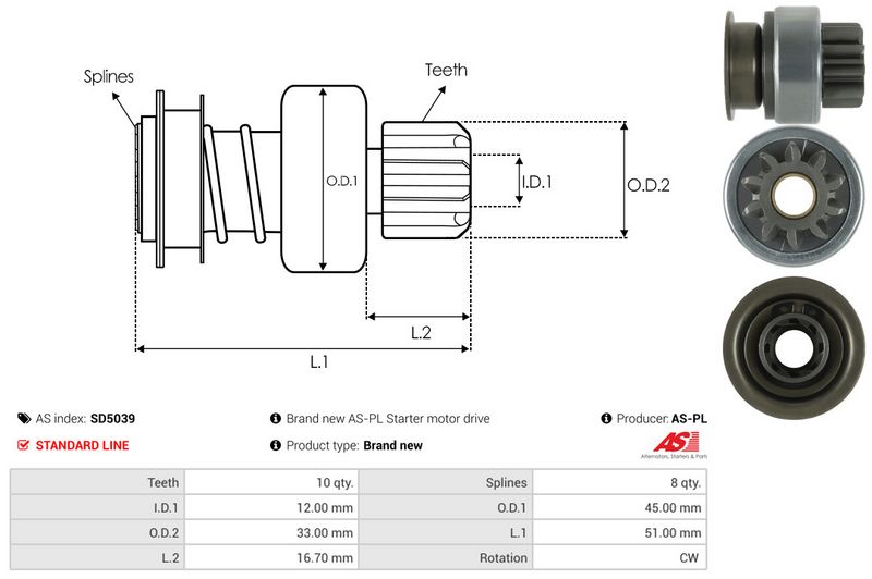 AS-PL SD5039 Freewheel Gear, starter