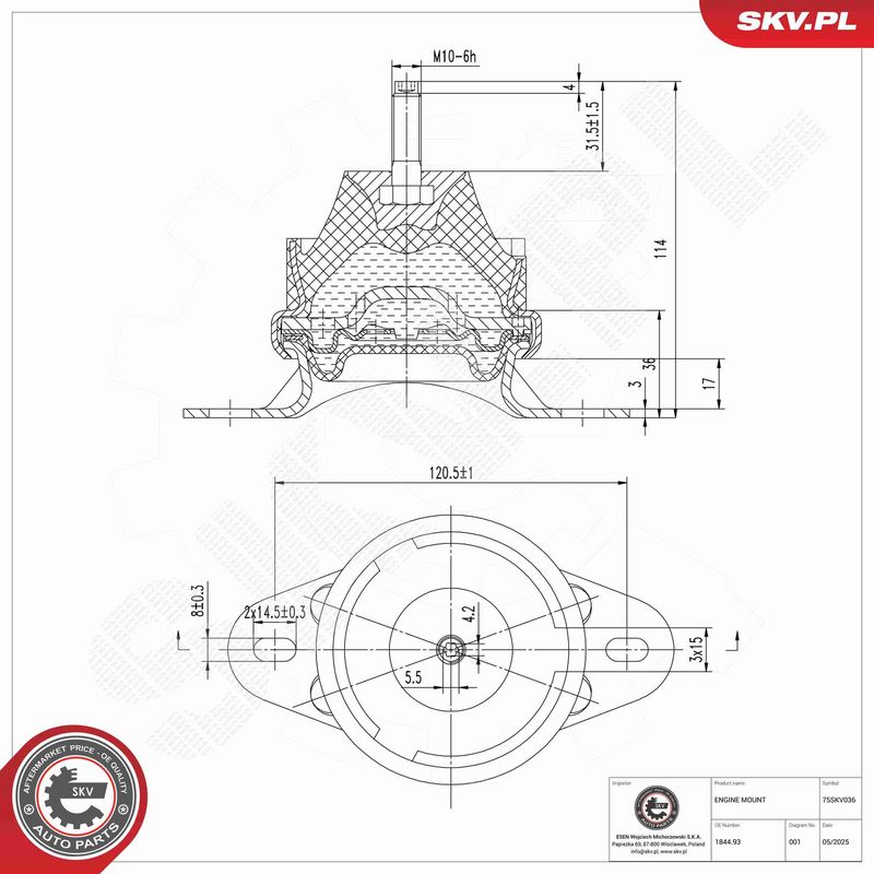 ESEN SKV 75SKV036 Variklio pagalvė
