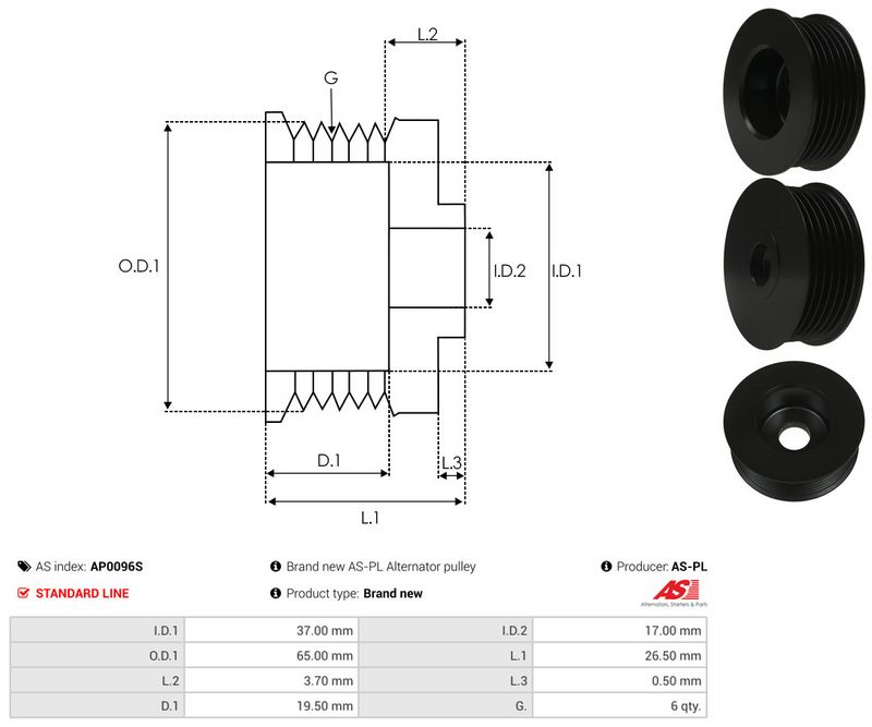 AS-PL AP0096S Belt Pulley, alternator