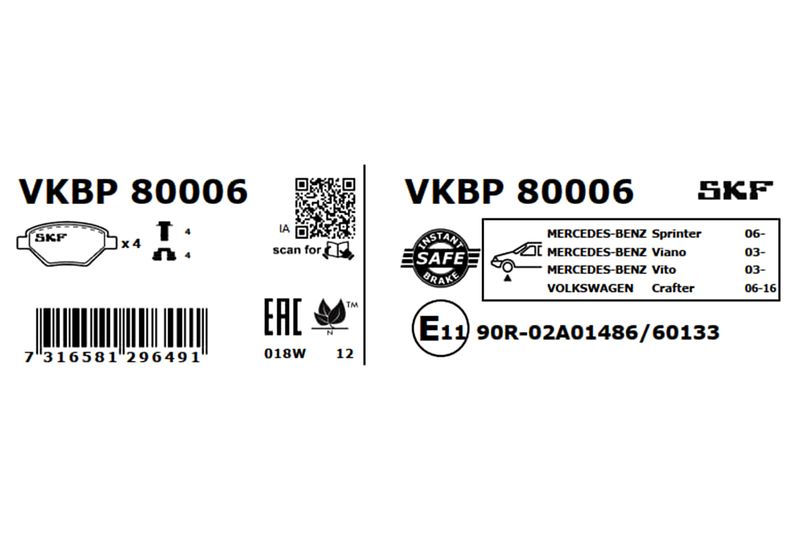 SKF VKBP 80006 Brake Pad Set, disc brake