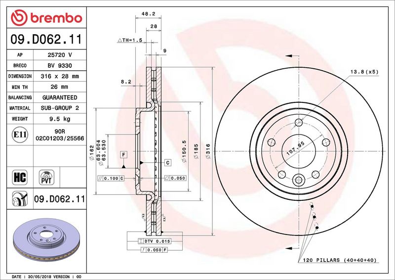 BREMBO 09.D062.11 Brake Disc