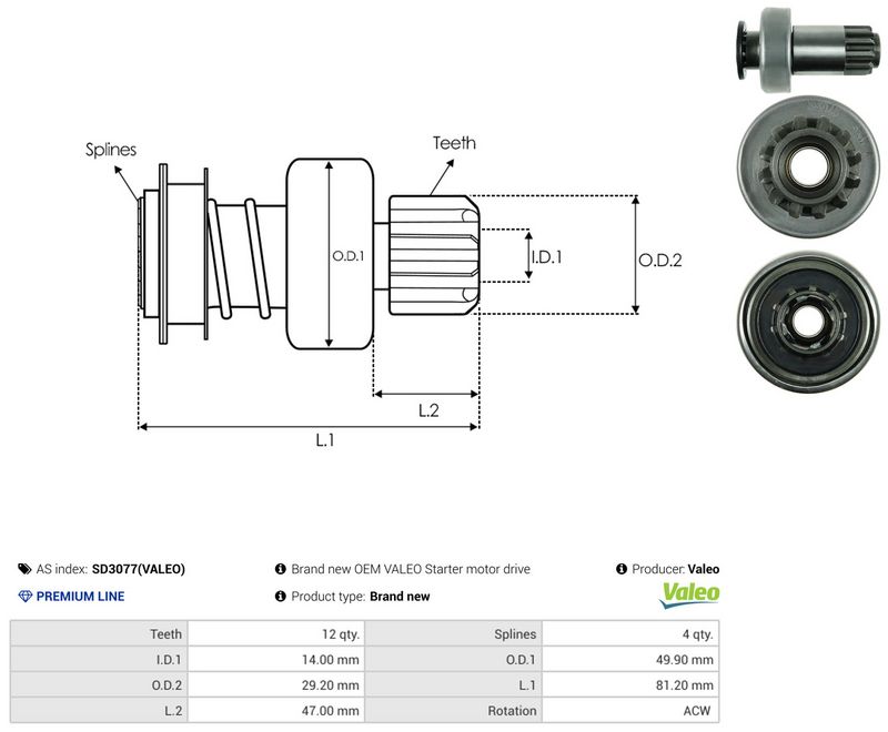 AS-PL SD3077(VALEO) Freewheel Gear, starter