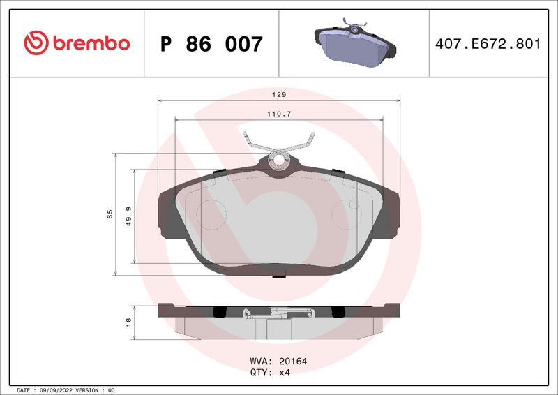 BREMBO Remblokkenset, schijfrem P 86 007