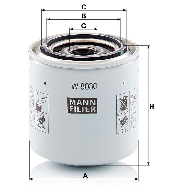 Oliefilter (geschroefd) past: BOBCAT E32, E42, E45, E50, E55, 450, 510, 530, 550, 570, 590, 630, 650, 26.60, 30.60, 30.70, 34.65  MASSEY FERGUSON TH6030, TH6534, TH7035, TH7038, TH8043