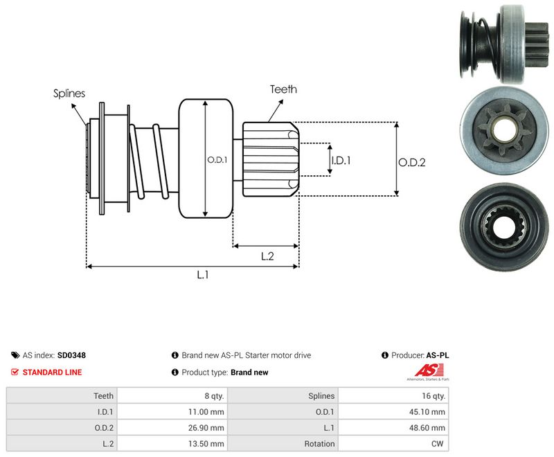 AS-PL SD0348 Freewheel Gear, starter