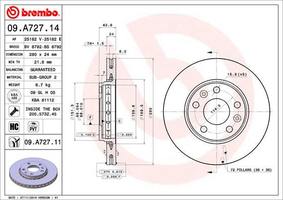 BREMBO féktárcsa 09.A727.11