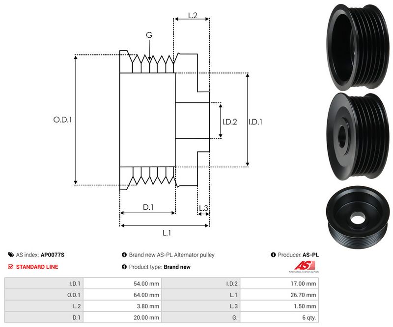 AS-PL AP0077S Belt Pulley, alternator