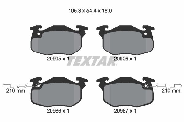 Комплект гальмівних накладок, дискове гальмо, Textar 2090506