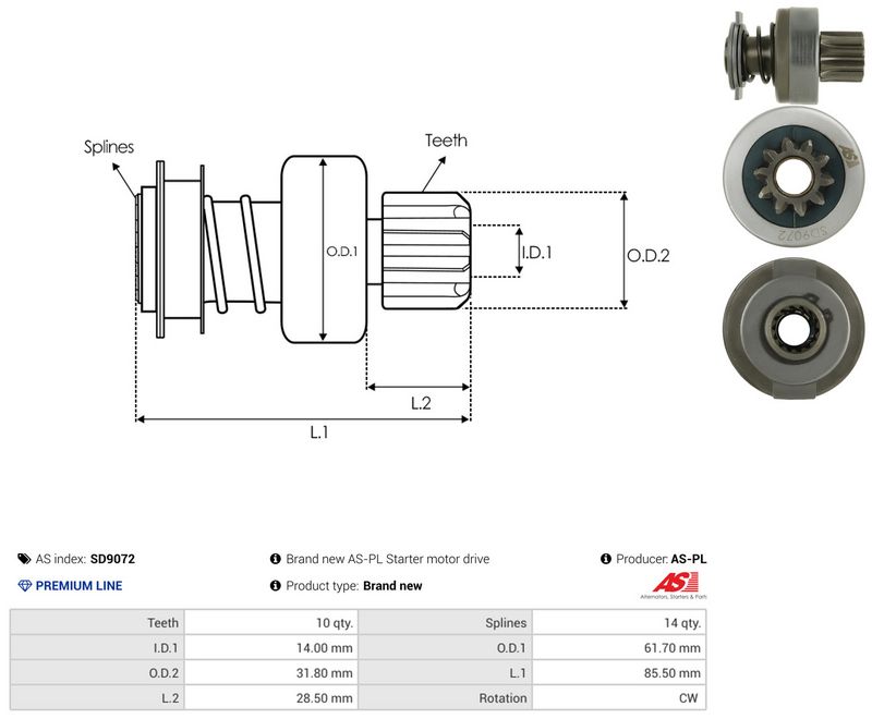 AS-PL SD9072 Freewheel Gear, starter
