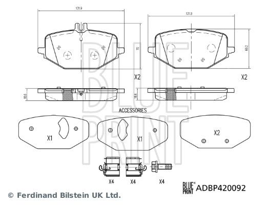 Комплект гальмівних накладок, дискове гальмо, Blue Print ADBP420092