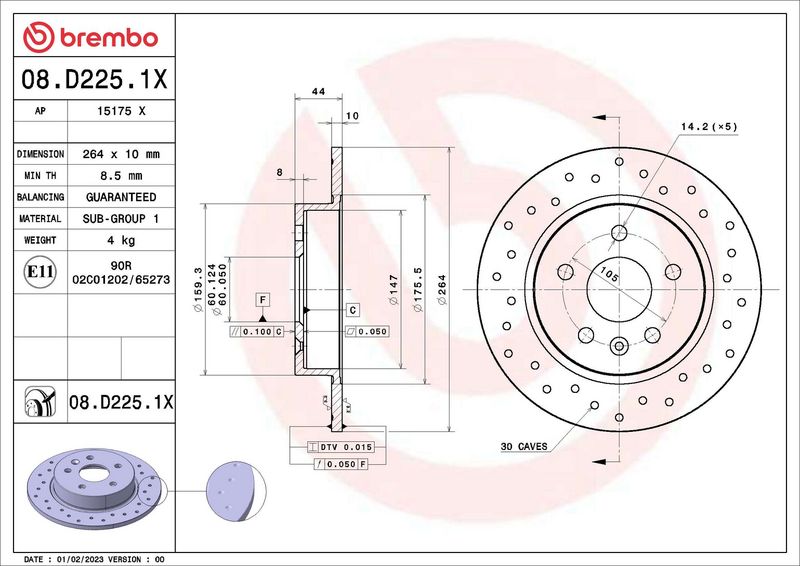 BREMBO Remschijf 08.D225.1X