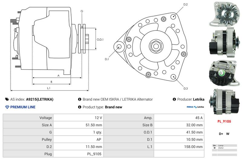 AS-PL A9215(LETRIKA) Alternator