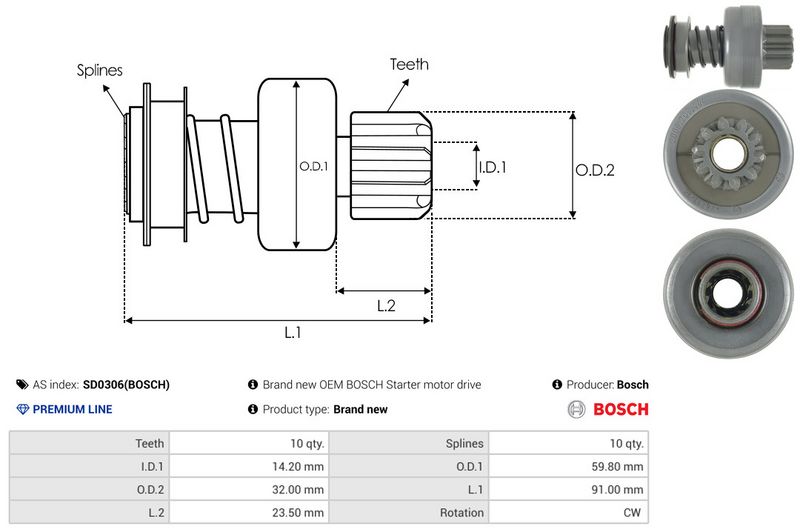 AS-PL SD0306(BOSCH) Freewheel Gear, starter