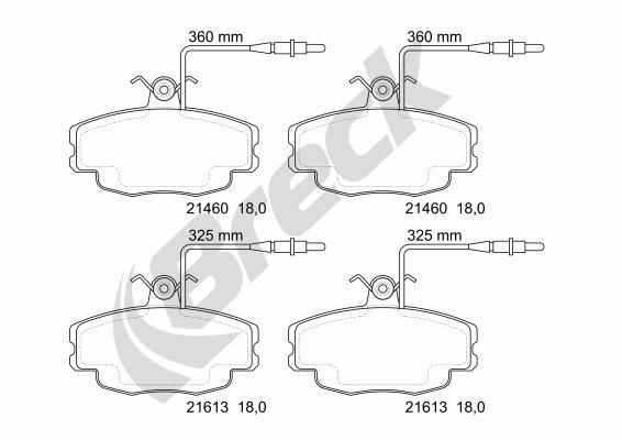 Комплект гальмівних накладок, дискове гальмо, Breck 214600070210