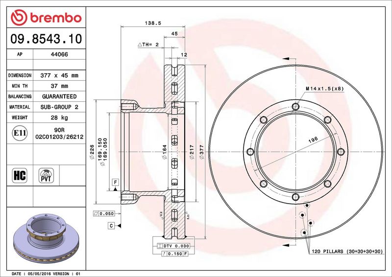 Disc frana 09.8543.10 BREMBO