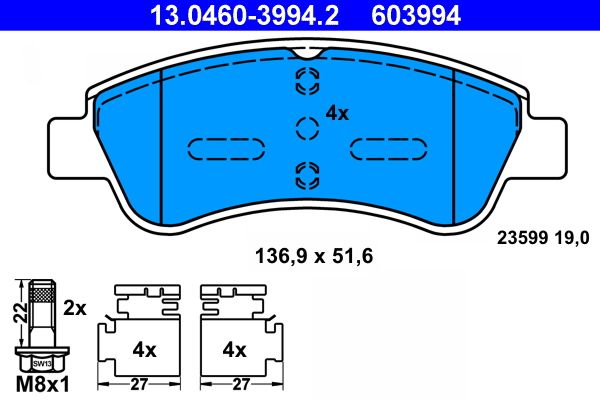 set placute frana,frana disc 13.0460-3994.2 ATE