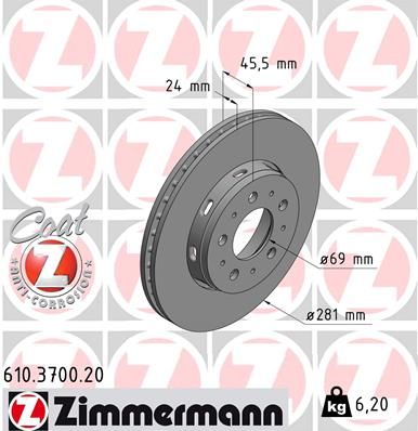 Гальмiвнi диски переднi Zimmermann 610370020