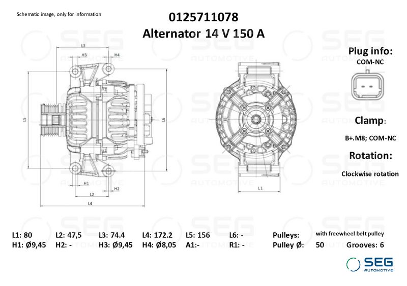 SEG Automotive 0125711078 Alternator