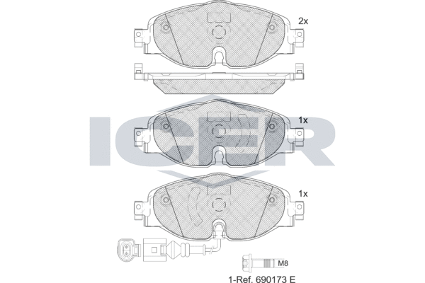 Комплект гальмівних накладок, дискове гальмо, Icer EV2111