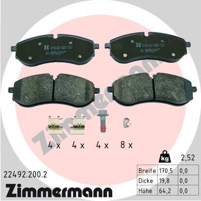 Комплект гальмівних накладок, дискове гальмо, Zimmermann 22492.200.2