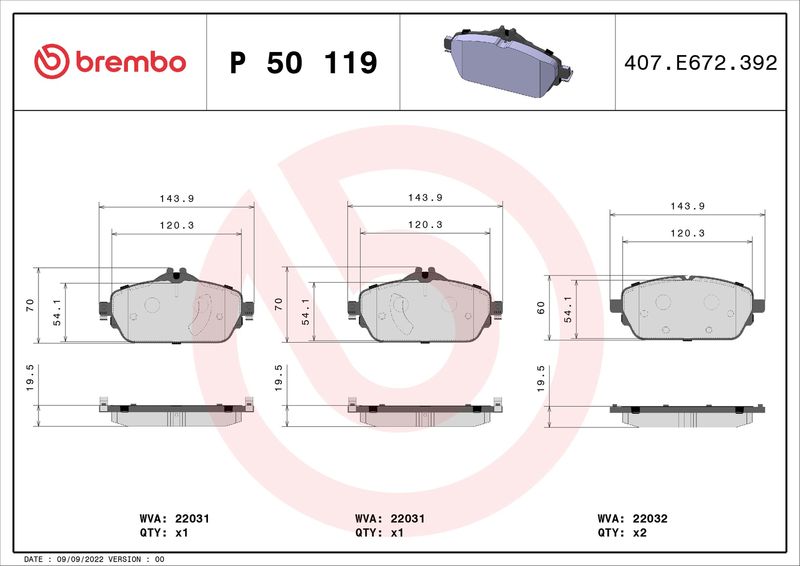 BREMBO fékbetétkészlet, tárcsafék P 50 119