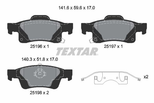 Комплект гальмівних накладок, дискове гальмо, Textar 2519603