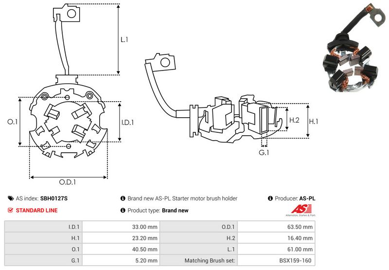 AS-PL SBH0127S Holder, carbon brushes