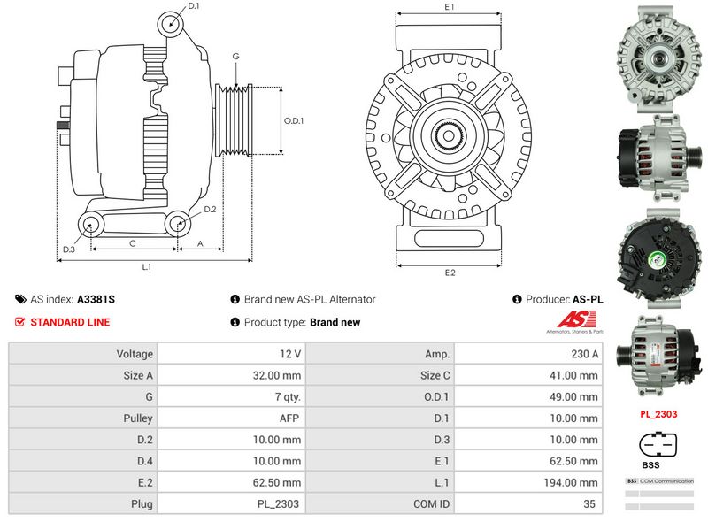 AS-PL A3381S Alternator