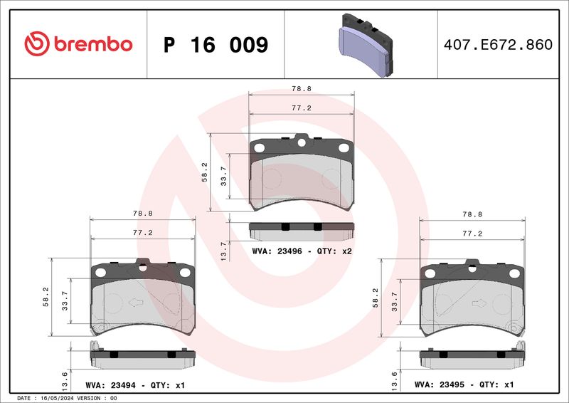 BREMBO Remblokkenset, schijfrem P 16 009