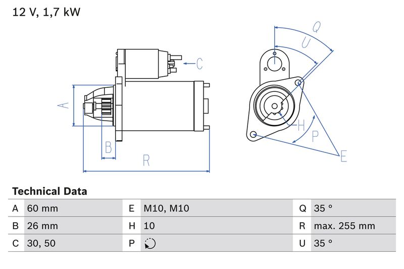 BOSCH önindító 0 986 018 170