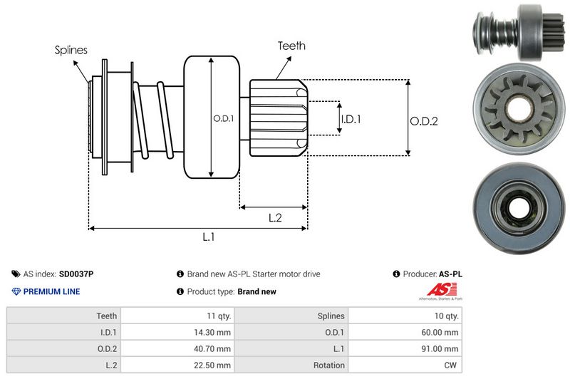 AS-PL SD0037P Freewheel Gear, starter