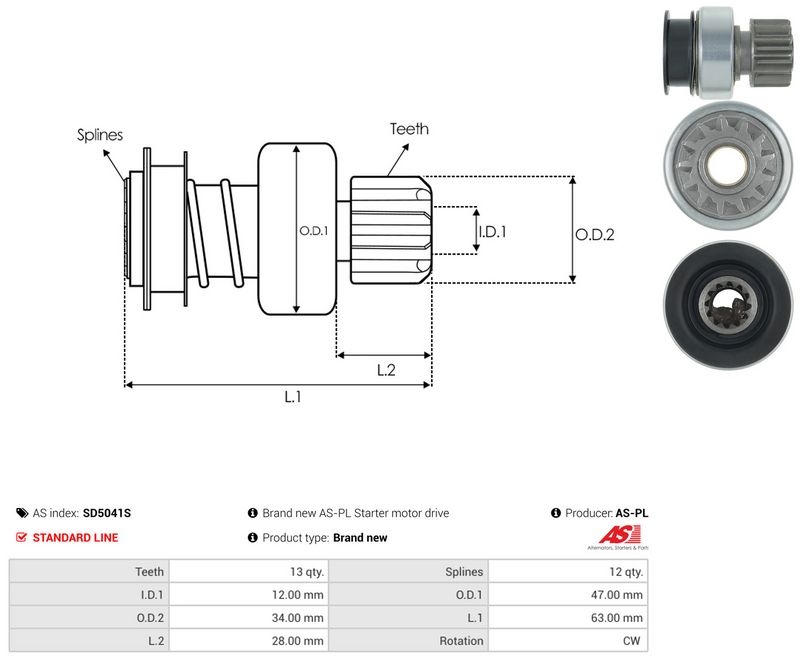 AS-PL SD5041S Freewheel Gear, starter