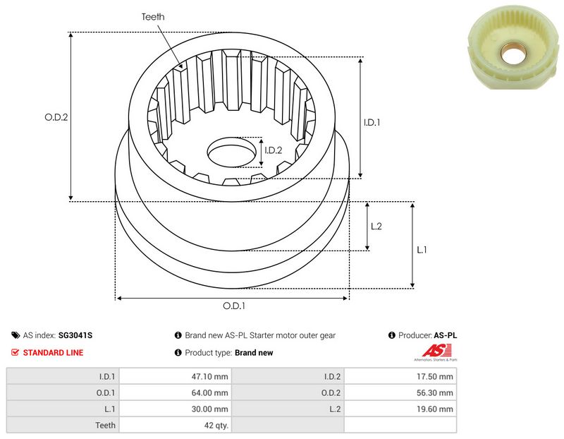 Remondikomplekt, Starter, AS-PL SG3041S