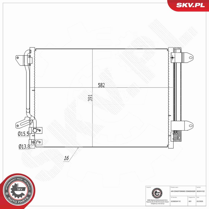 ESEN SKV 86SKV152 Condenser, air conditioning