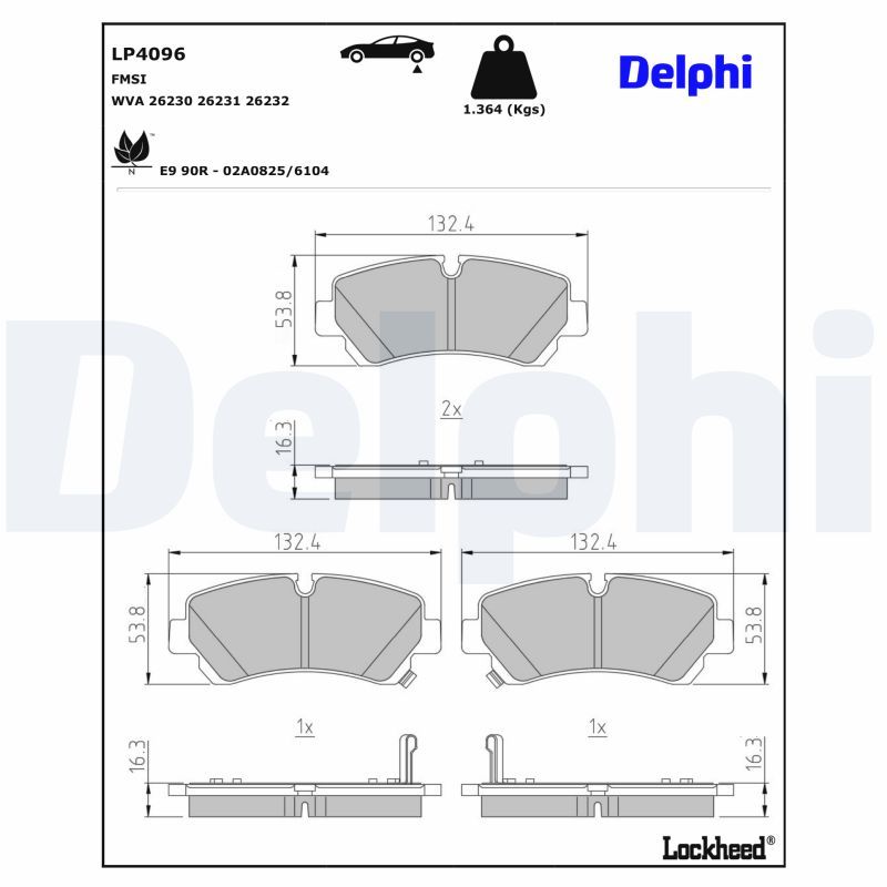 DELPHI Комплект тормозных колодок, дисковый тормоз