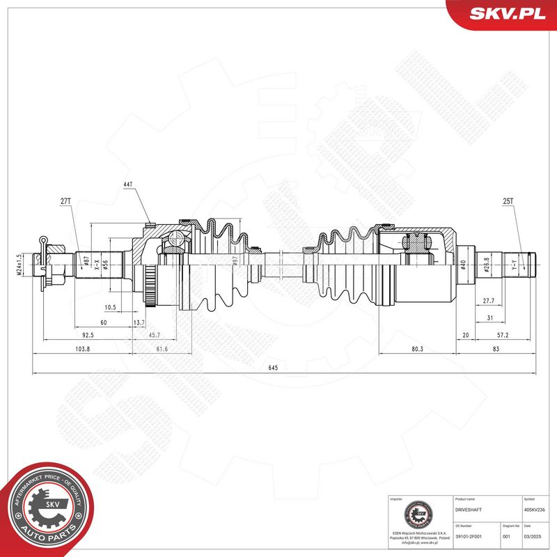 ESEN SKV 40SKV236 Drive Shaft