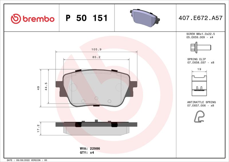 BREMBO fékbetétkészlet, tárcsafék P 50 151