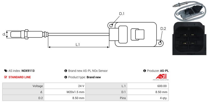 AS-PL NOX9113 NOx Sensor, urea injection