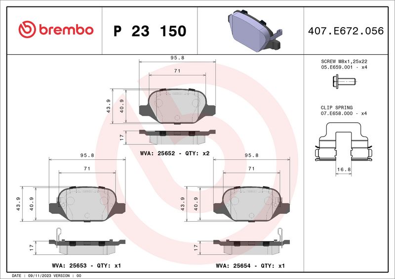 BREMBO Remblokkenset, schijfrem P 23 150